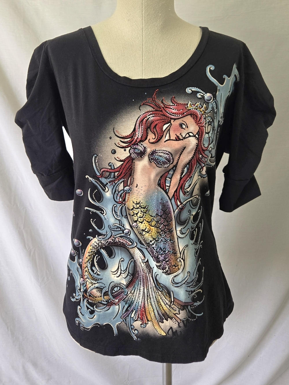 Ton Ton Women's Rhinestone Covered Mermaid T-shirt Measures Medium *NO SIZE TAG*